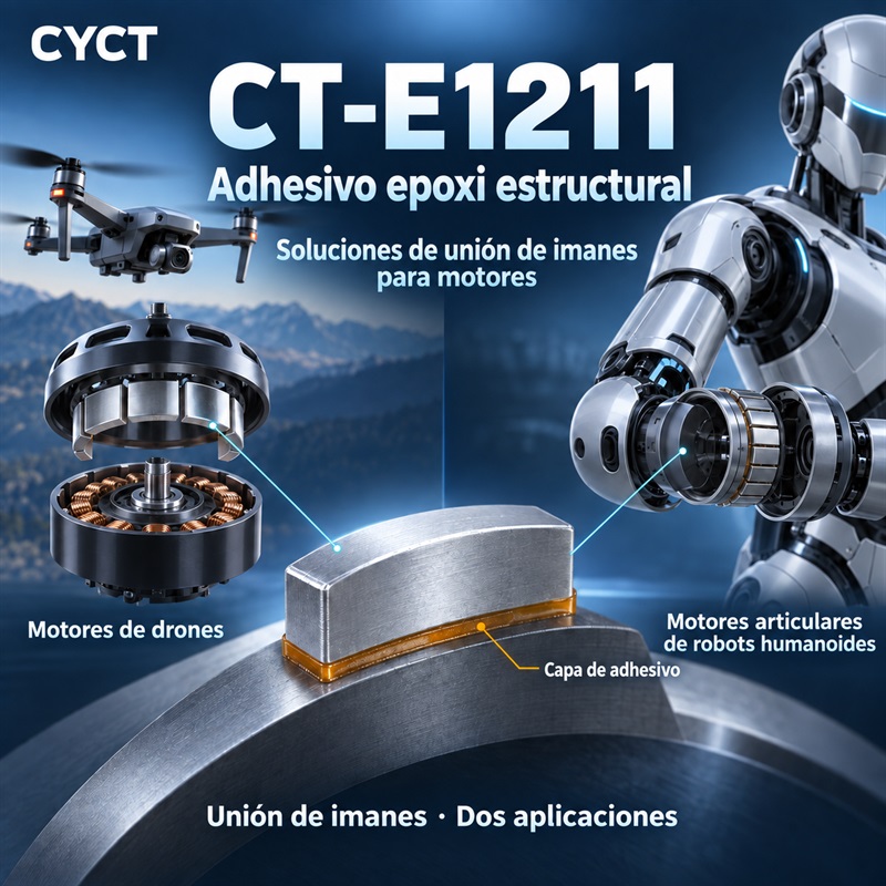CT-E1211 Adhesivo estructural epoxi monocomponente para motores de drones y motores de articulaciones de robots humanoides.